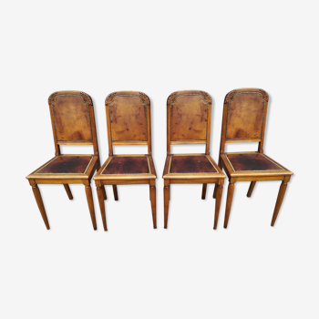 Série de 4 chaises art déco cuir 1925