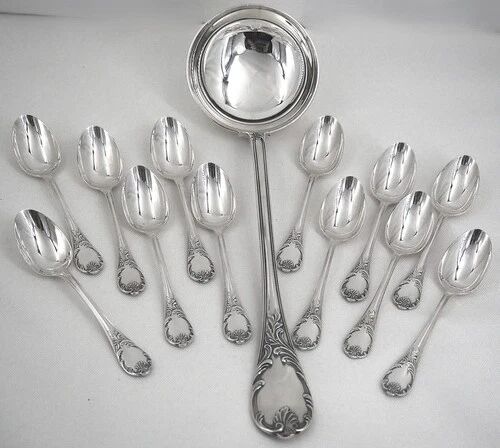 Christofle Marly cutlery set 49 pieces, knives, silver-plated metal, excellent condition.