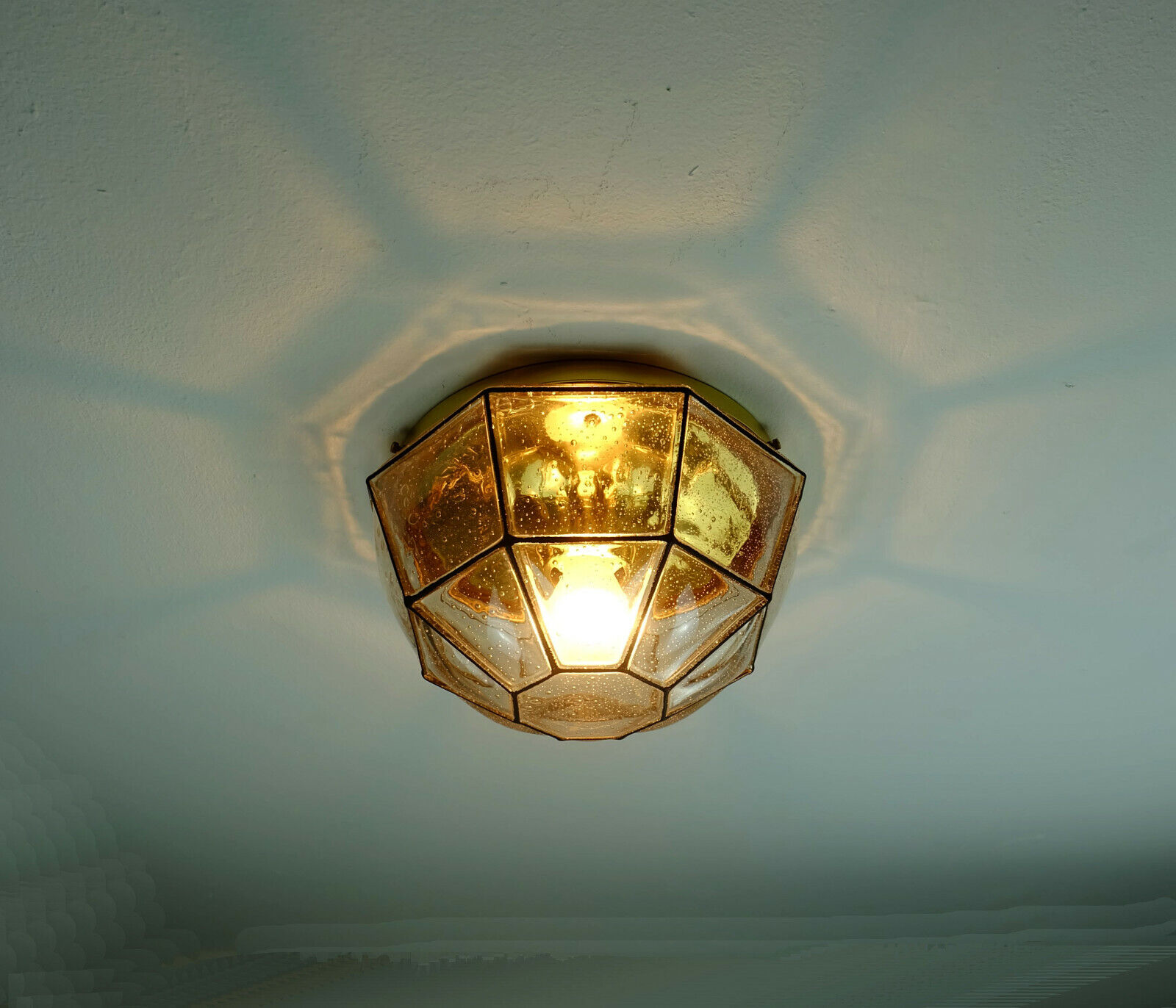 vintage 1960s 70s glashuette limburg CEILING LAMP bubble glass shade and brass