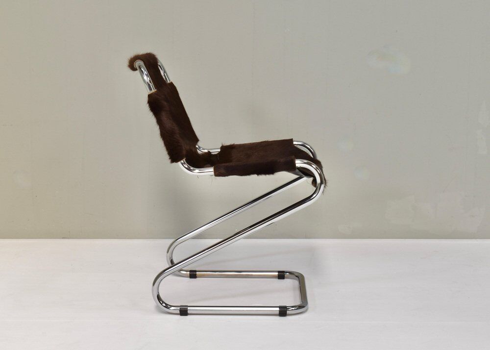 Vintage Italian chair in cowhide and chrome, 1970s