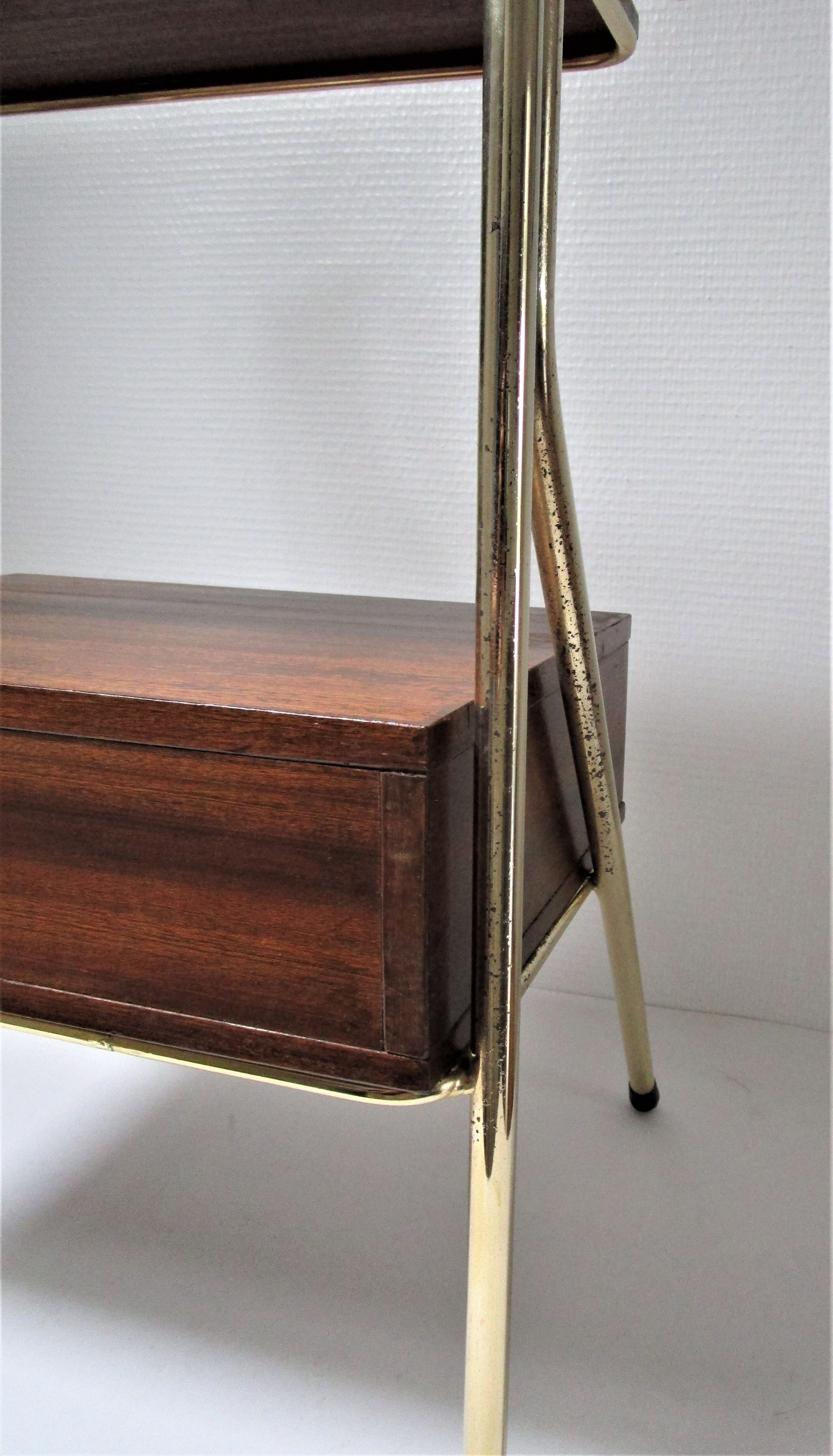 Bedside design in wood and gold metal 50s/60s