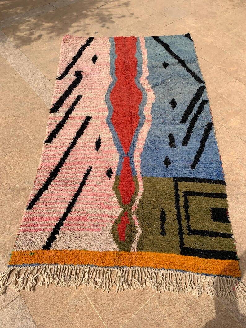 Handwoven, colorful pure wool rug, size 250 x 250 cm