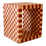 Side table - open cube bedside table with checkerboard in bone and terracotta resin