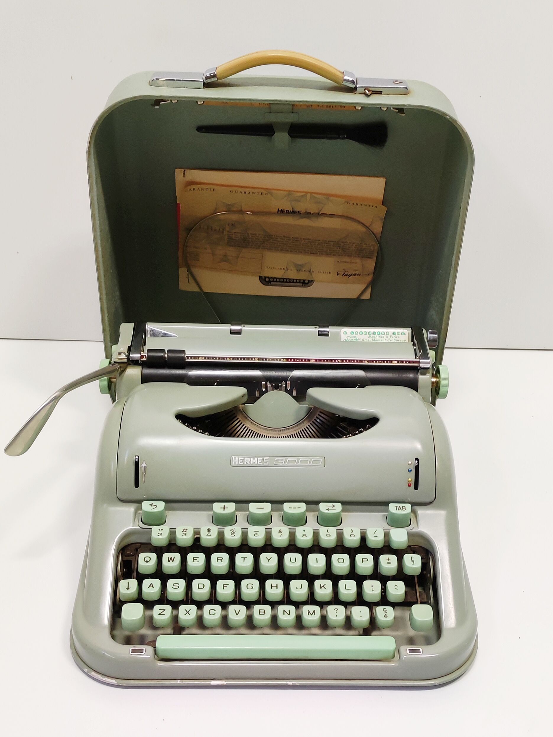 Hermes 3000 green blue typewriter
