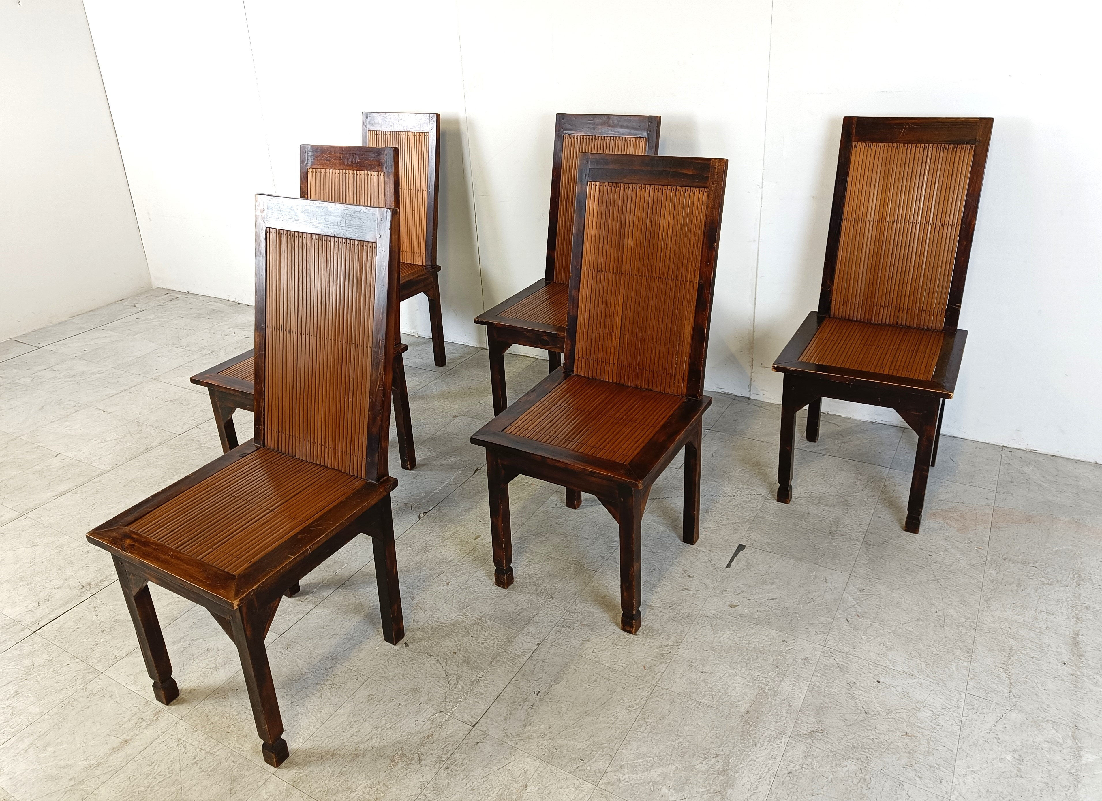 Mid-century bamboo high back dining chairs with table, 1960s