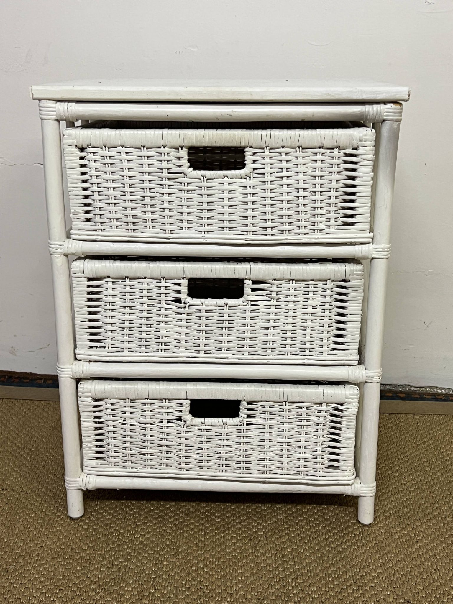 Vintage rattan storage unit, 3 drawers
