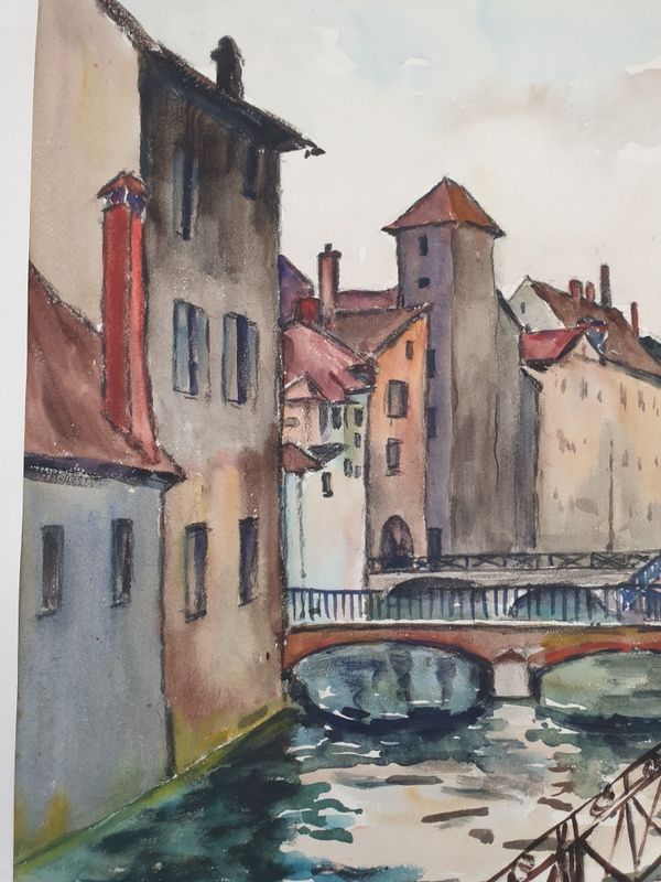 André Duculty (1912-1990) Watercolor on paper "Annecy (Haute Savoie)" Signed lower right