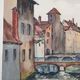 André Duculty (1912-1990) Watercolor on paper "Annecy (Haute Savoie)" Signed lower right