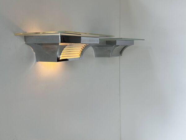 Paire d'appliques moderniste Henri Petitot, laiton chromé, France, 1930