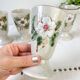 5 vintage stoneware Mazagrans with floral pattern Made in Korea 1980