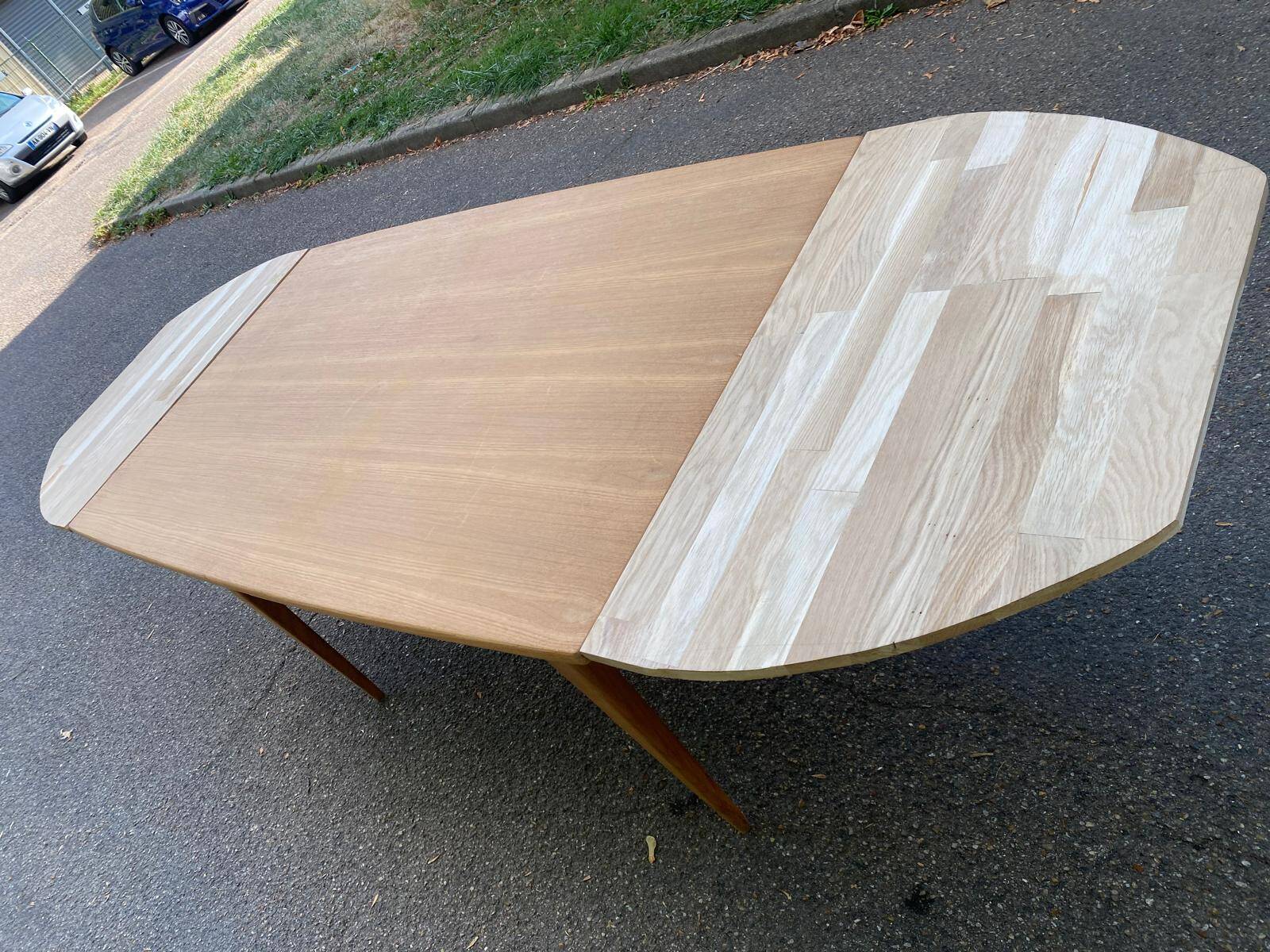 Scandinavian extendable dining table stripped in raw teak 1960 certified NF