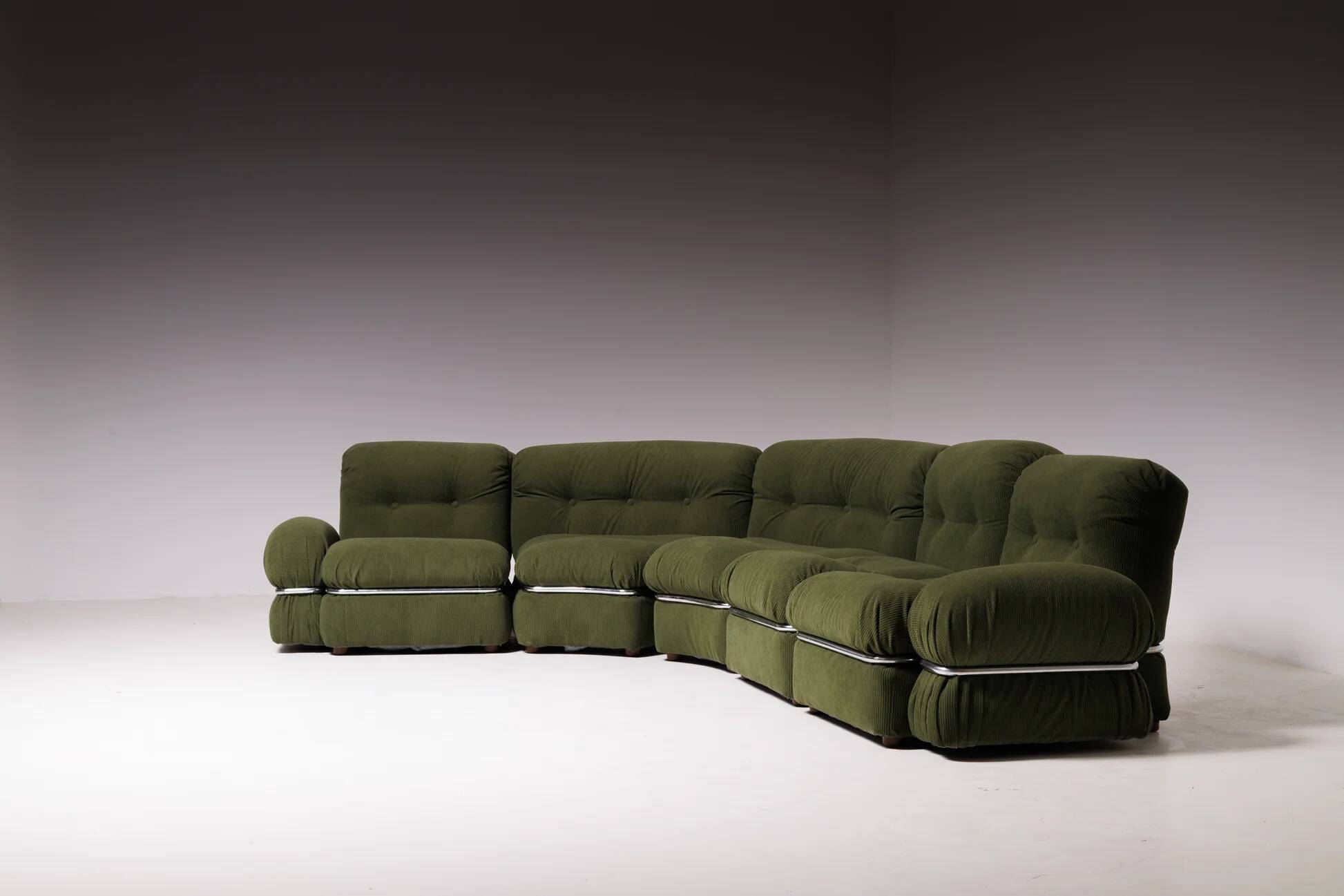 Vintage olive green modular sofa, Italy, 1970s