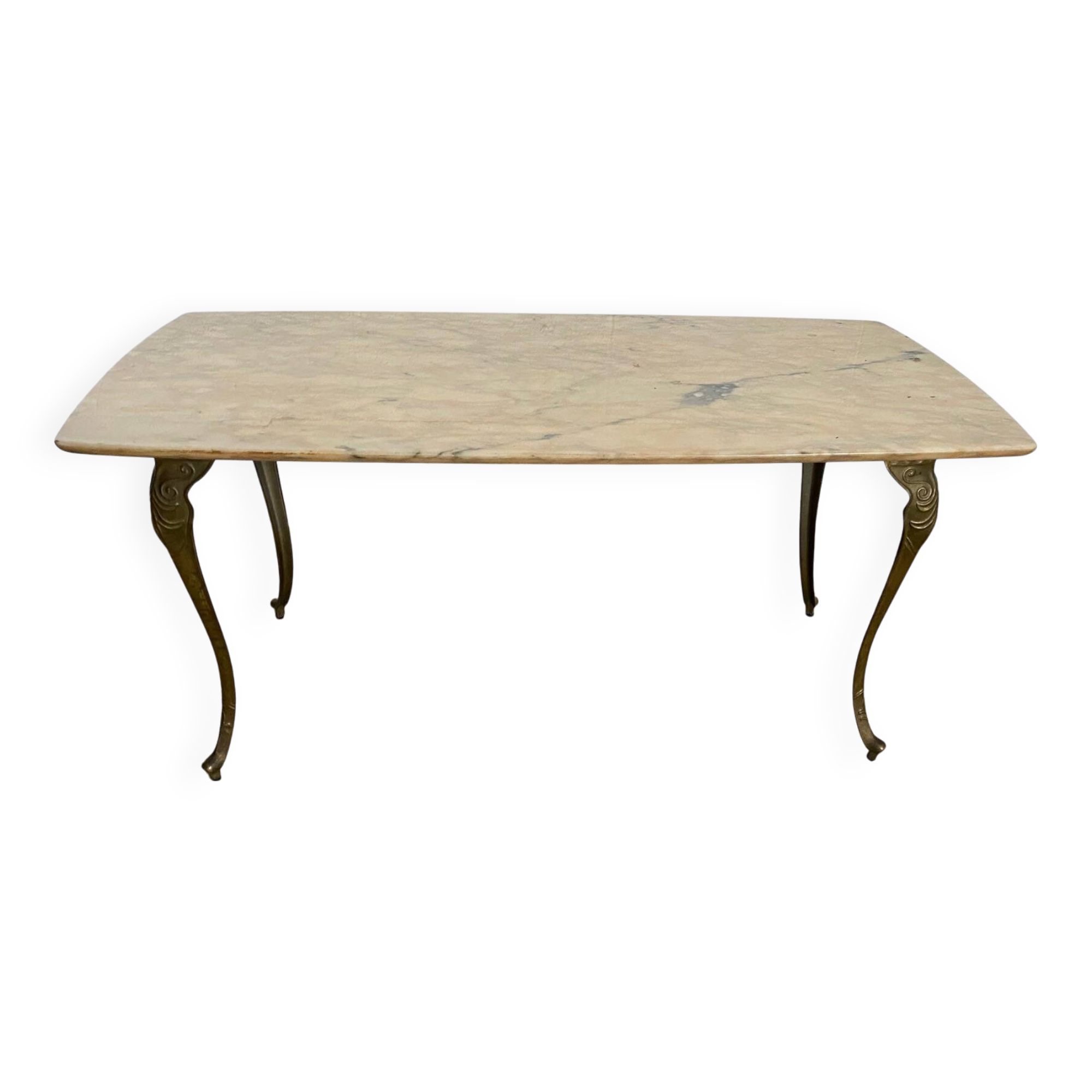 Table basse marbre base laiton vintage 1950