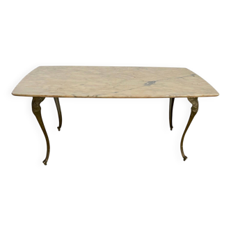 Table basse marbre base laiton vintage 1950
