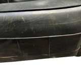 Pair of leather armchairs with marquetry armrests