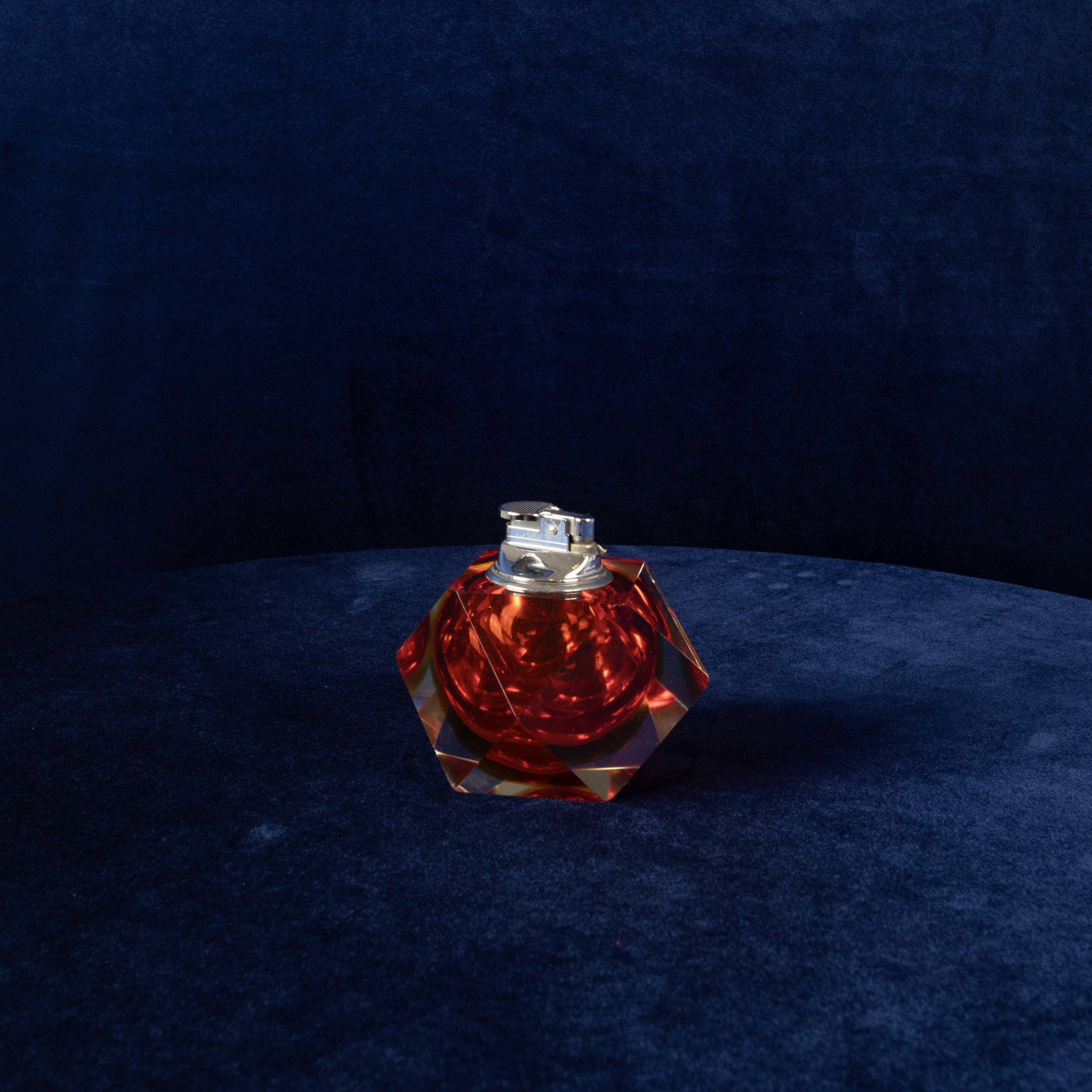 Faceted Murano Sommerso Glass Table Lighter by Alessandro Mandruzzato Italy 1970