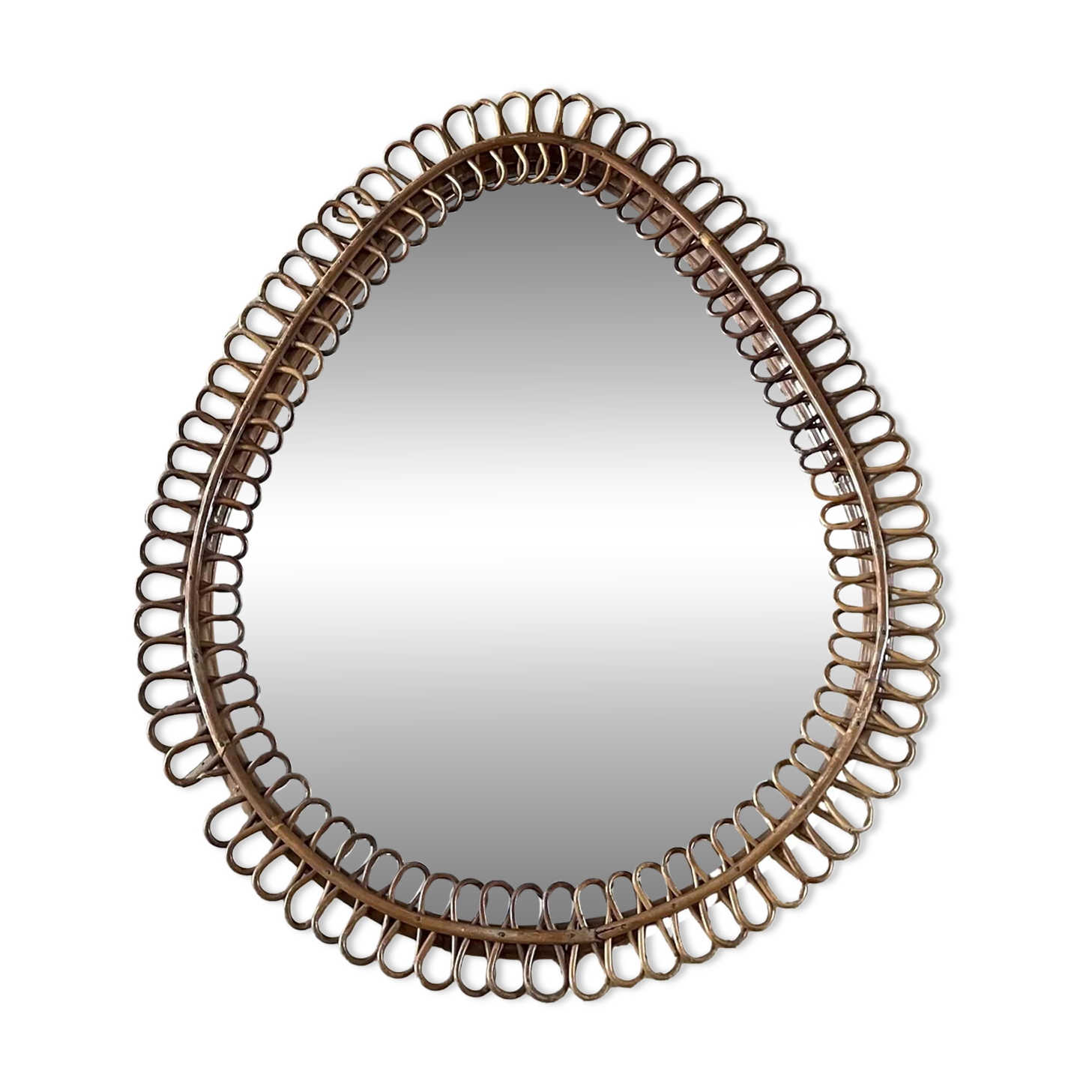 Grand miroir vintage en rotin et bambou