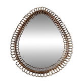 Large vintage mirror in rattan and bamboo