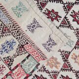 Antique Turkish Kilim Rug: Beige Wool, Zig-Zag Tribal Design 141x235cm