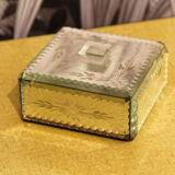 Beveled glass box, engraved.