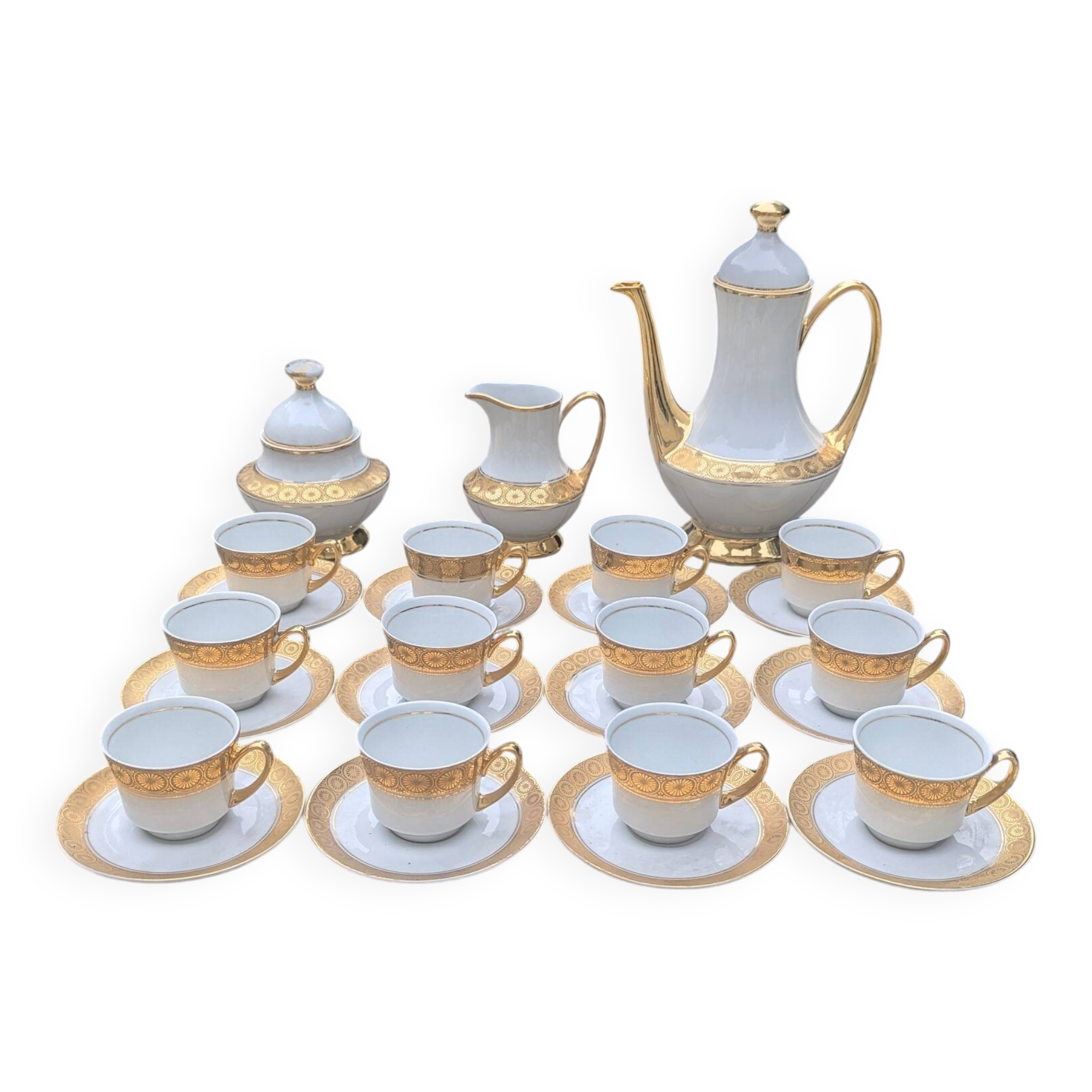 Coffee service – Vintage porcelain gilded with gold – Porcelena Silvestre