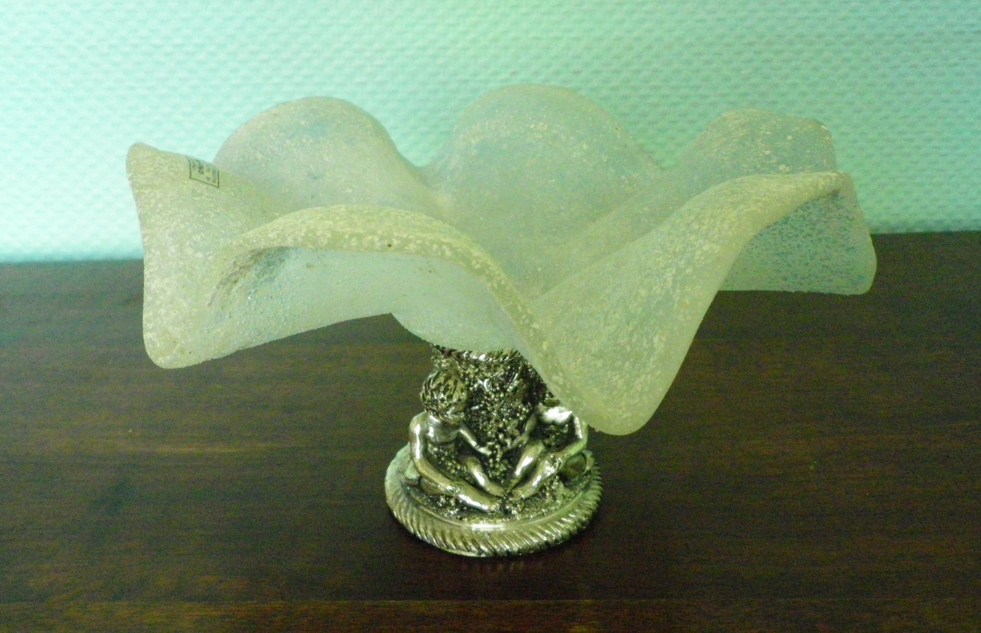 Fruit cup with silver metal foot, Murano granite glass "Vetro eseguito da maestri di Murano"