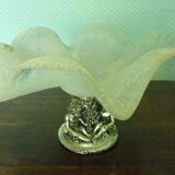 Fruit cup with silver metal foot, Murano granite glass "Vetro eseguito da maestri di Murano"