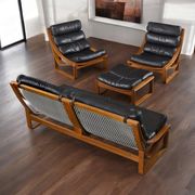 T4 black leather and teak sofa by Fred Lowen for Tessa, 1970s