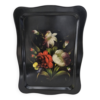 Large antique tray with flowers