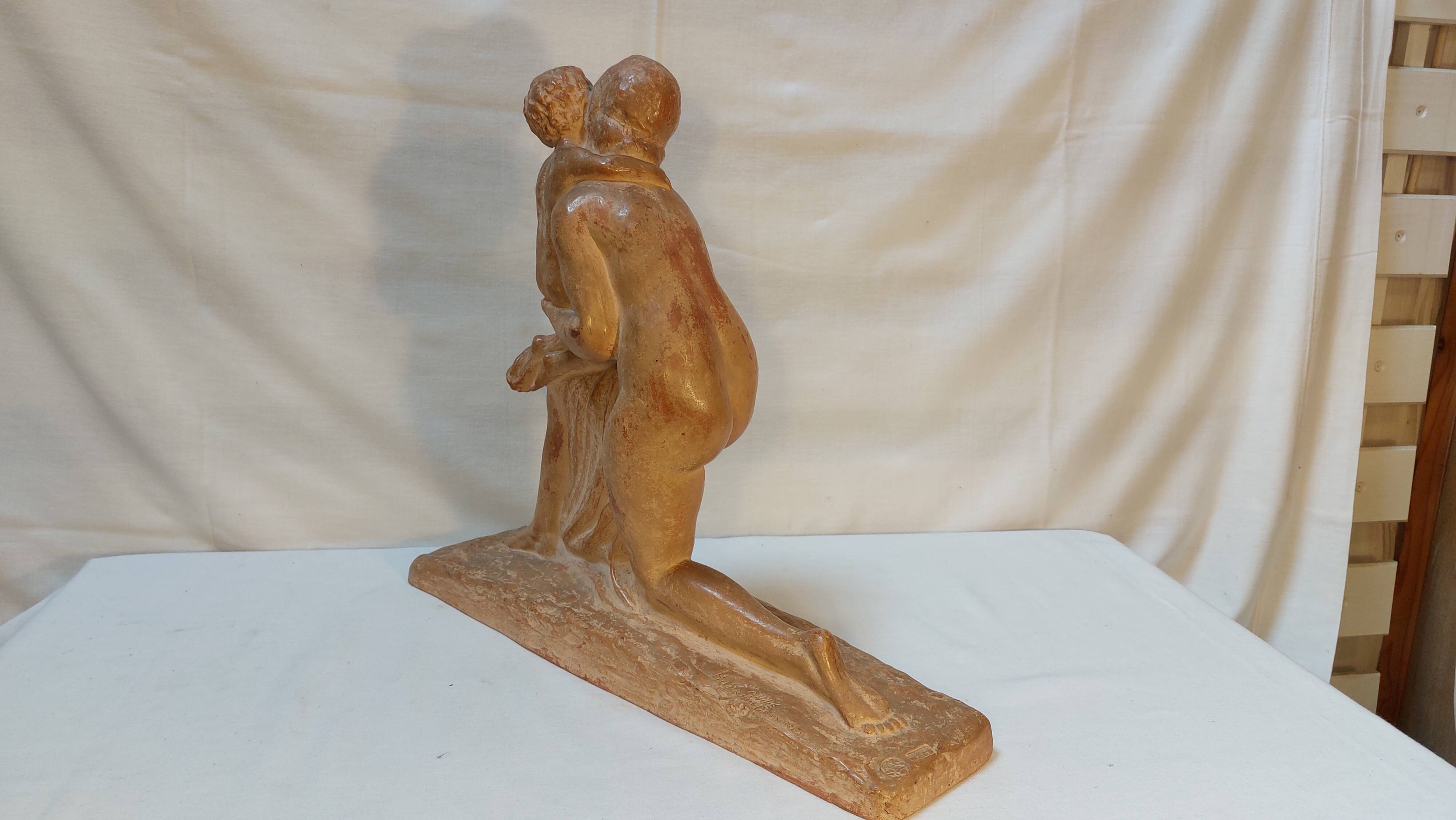 Glazed terracotta sculpture signed André Huguenin-Dumitran - Art Deco period