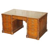Antique double-sided desk C Hindley & Son in oak and leather