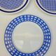 Set 3 variegated dessert plates Guy Degrenne and Gien cobalt blue