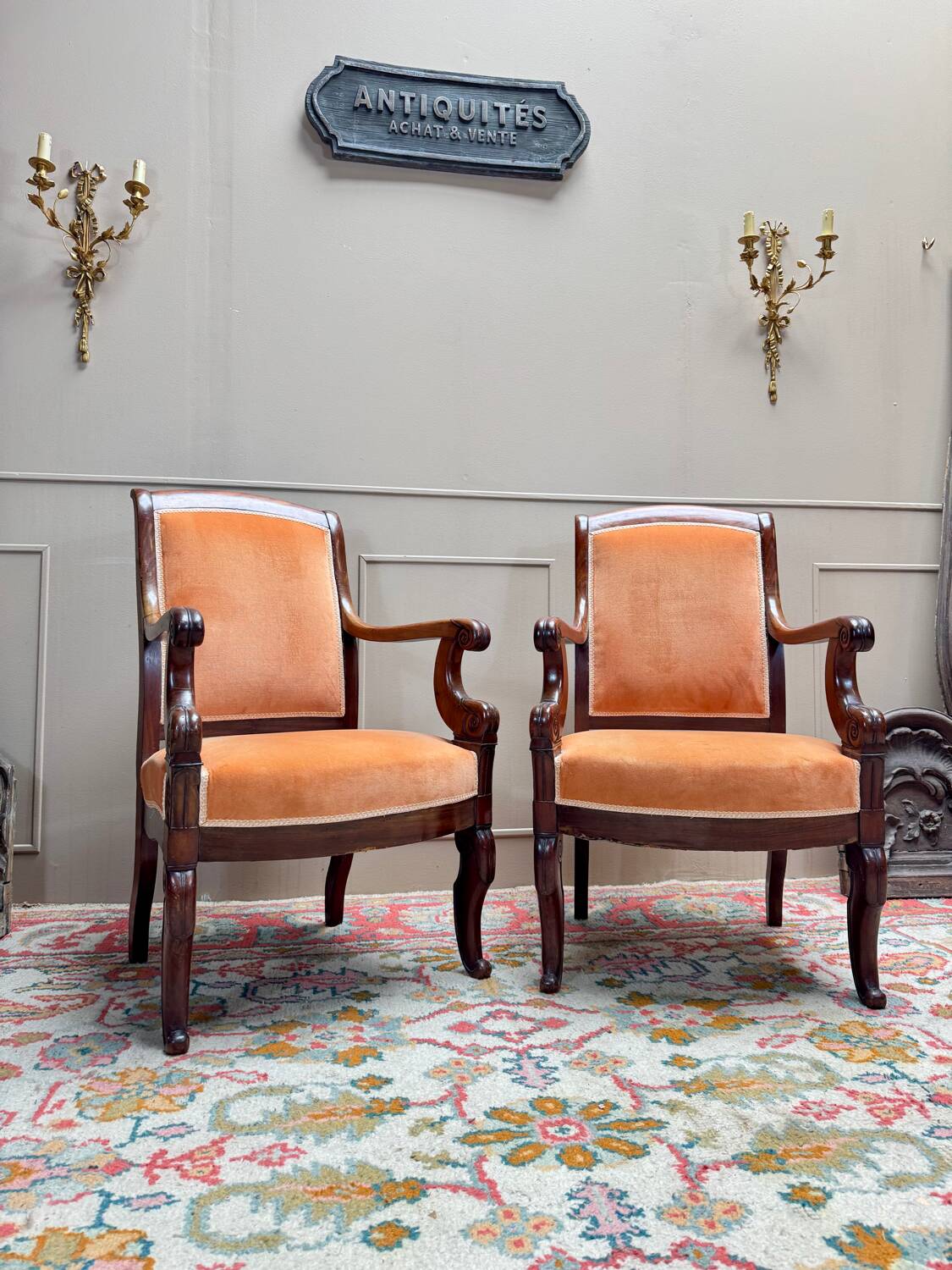 Pair of Solid Mahogany Armchairs from the 19th Century Restoration Period
