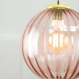 Mid-Century Italian Pink Glass and Brass Pendant Lamp