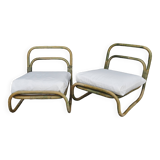 Pair of rattan and fabric armchairs, 1960s