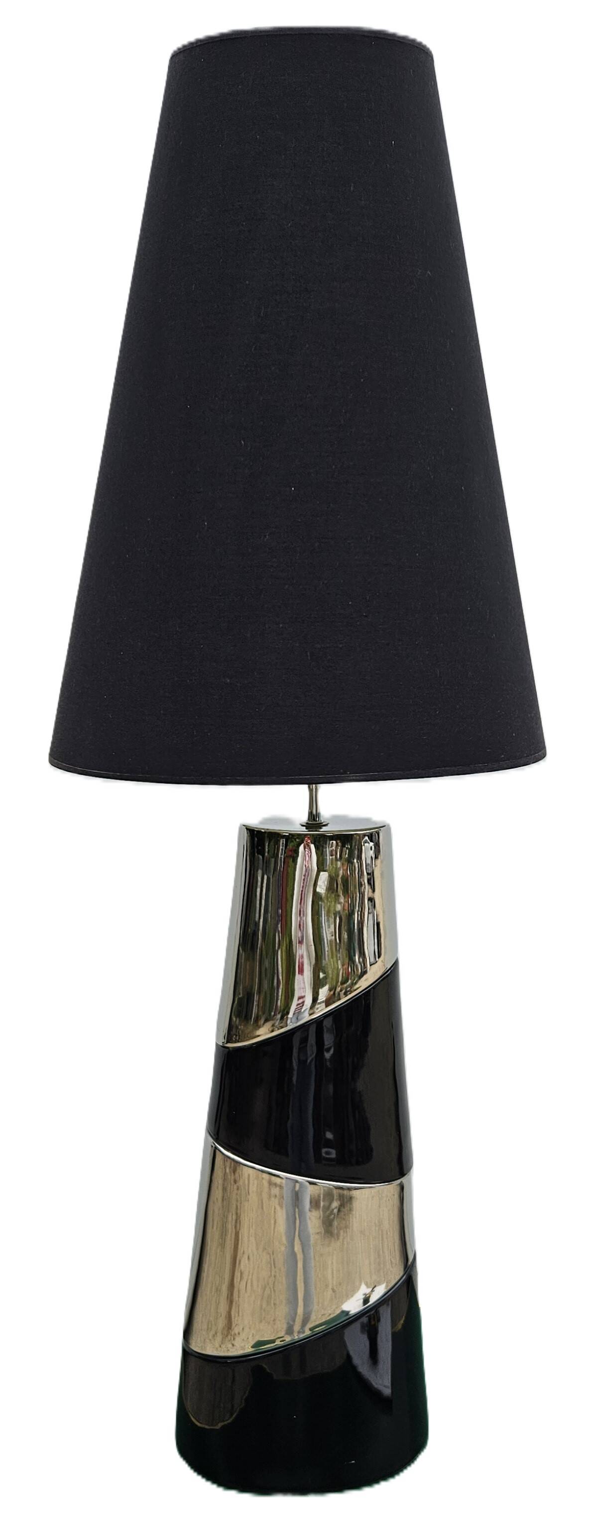 Large vintage silver and black ceramic lamp 120cm