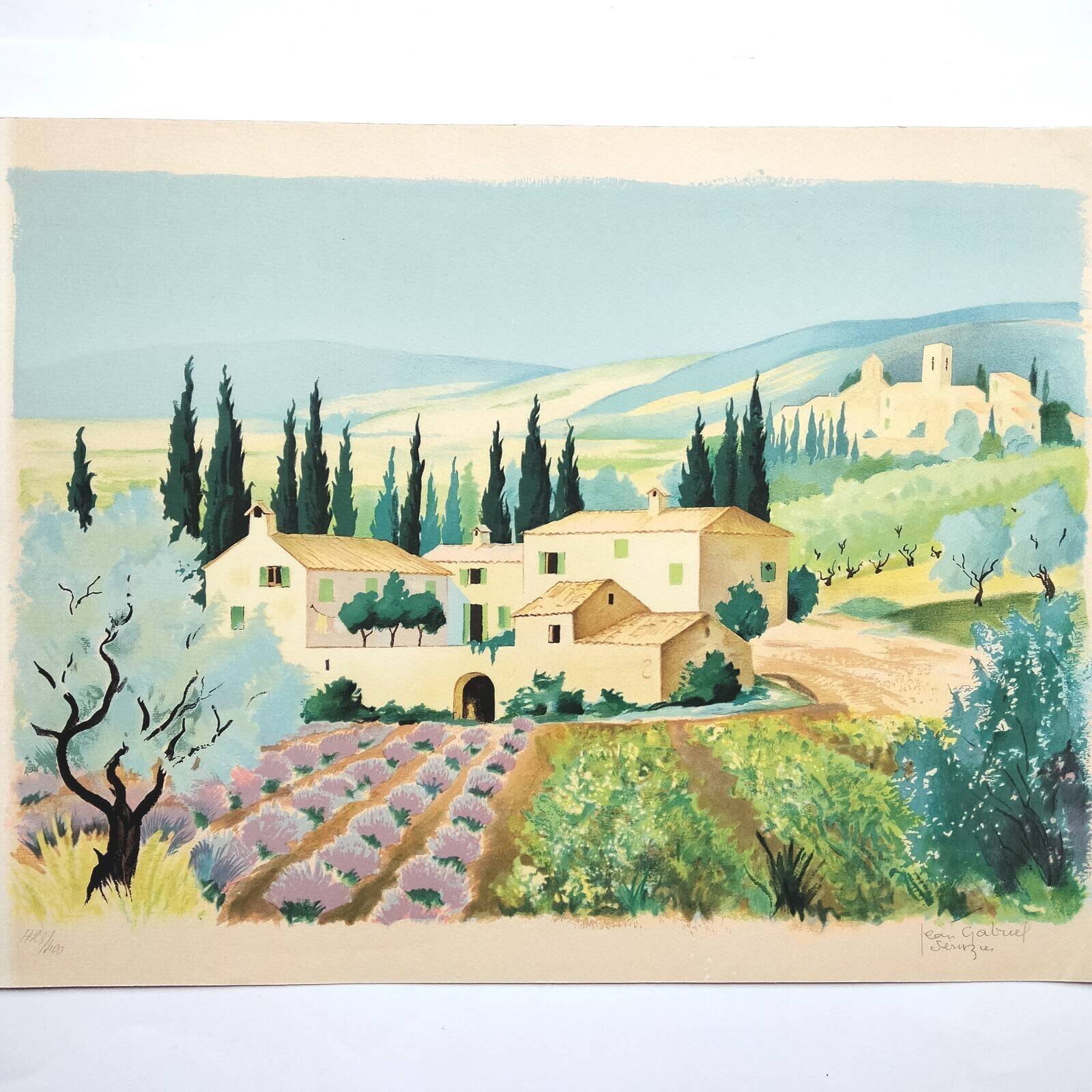 Provençal landscape lithograph signed by Jean Gabriel Séruzier.