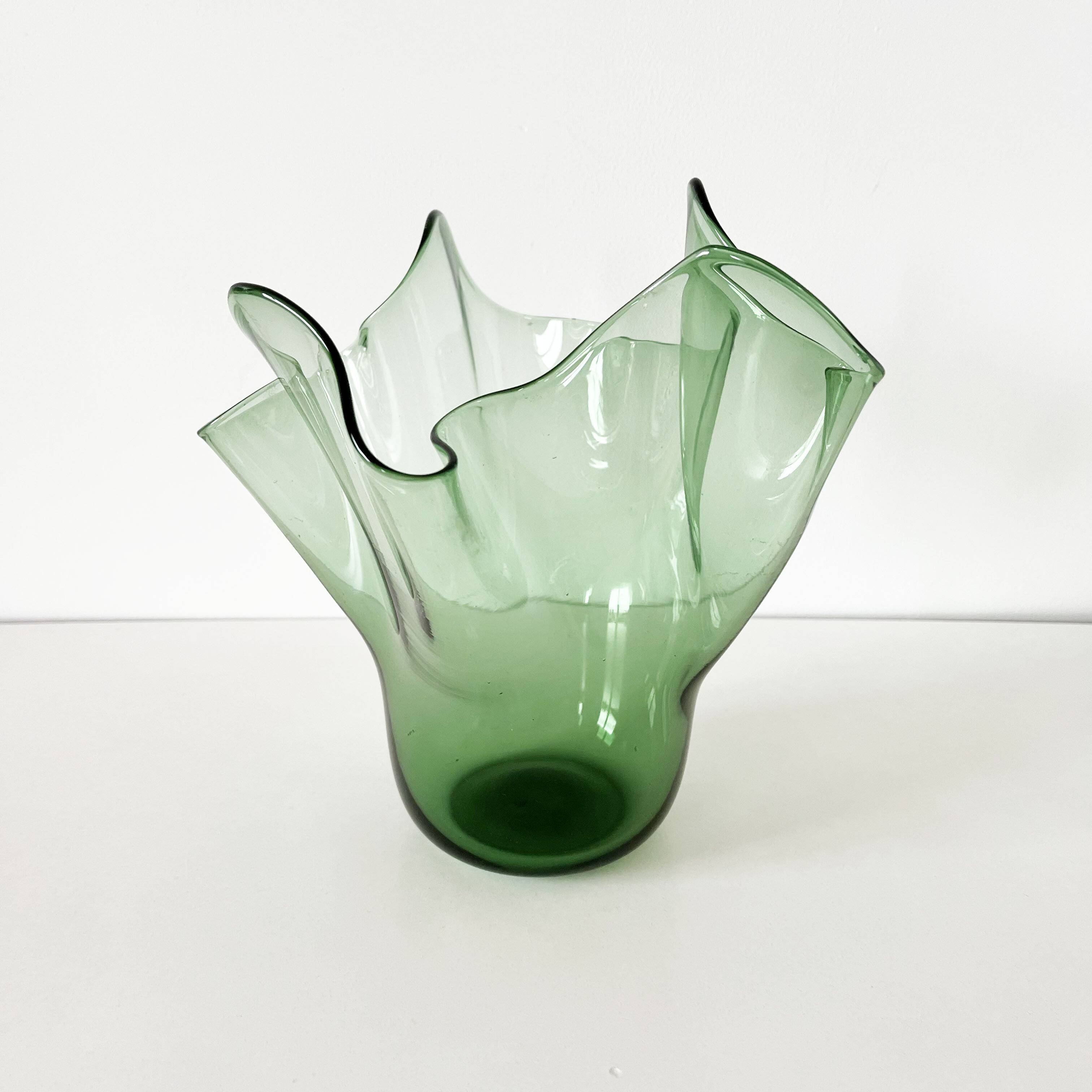 Italian blown glass handkerchief vase Empoli 1950