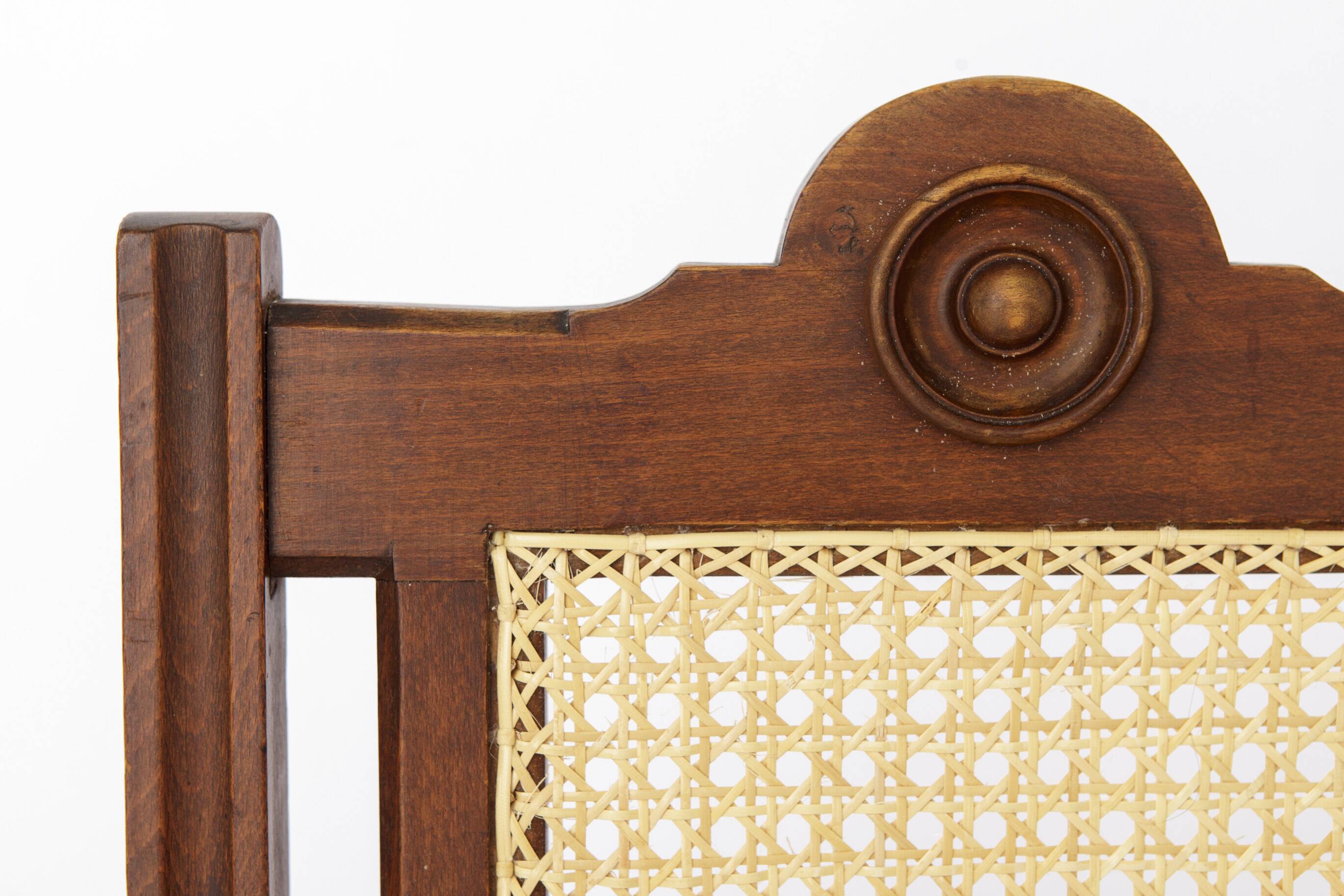 Antique Belgian Dining Chair, Restored Cane Chair, Beech Wood, c. 1930s