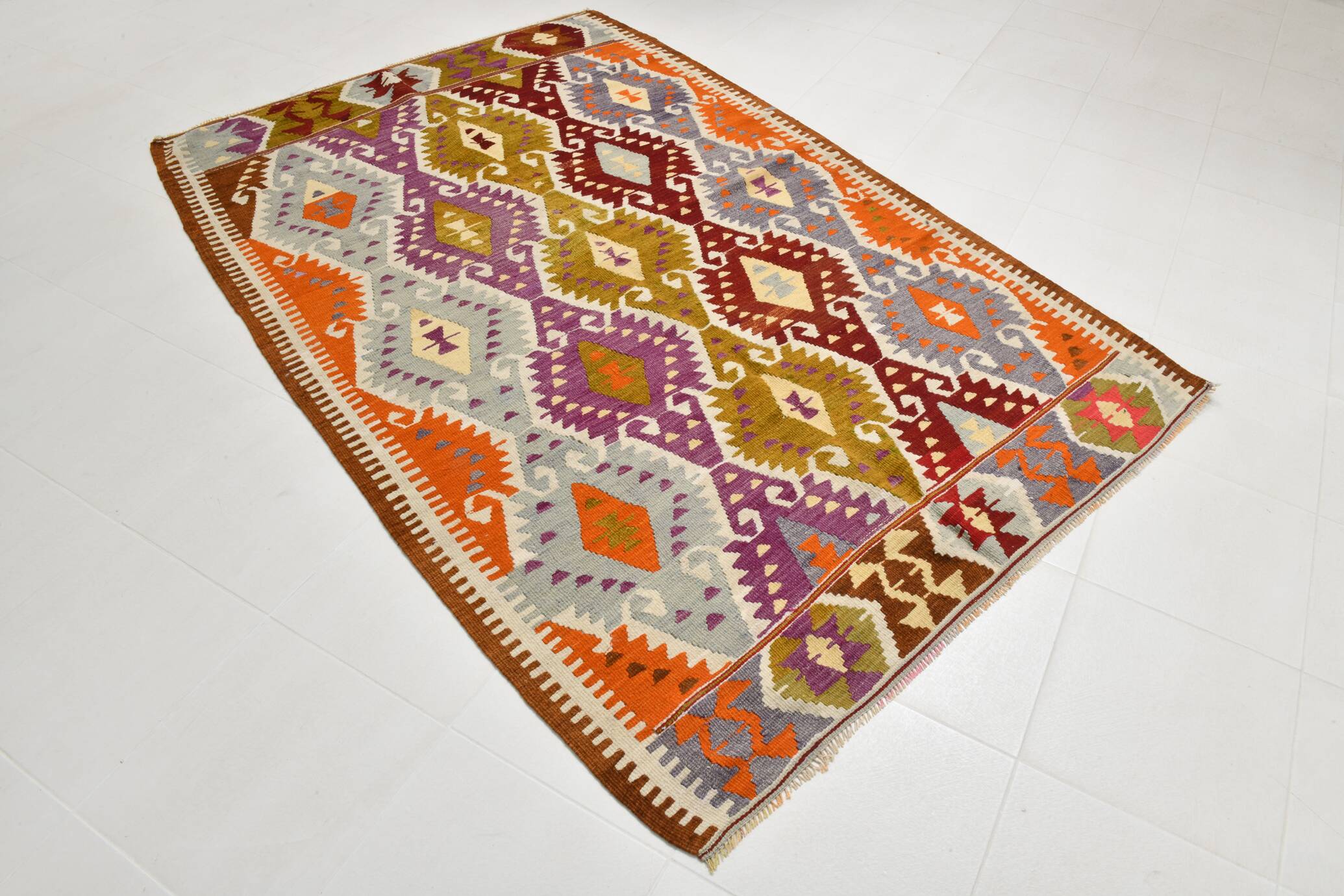 5x8 Geometric Handmade Wool Persian Kilim Rug, 171x260Cm
