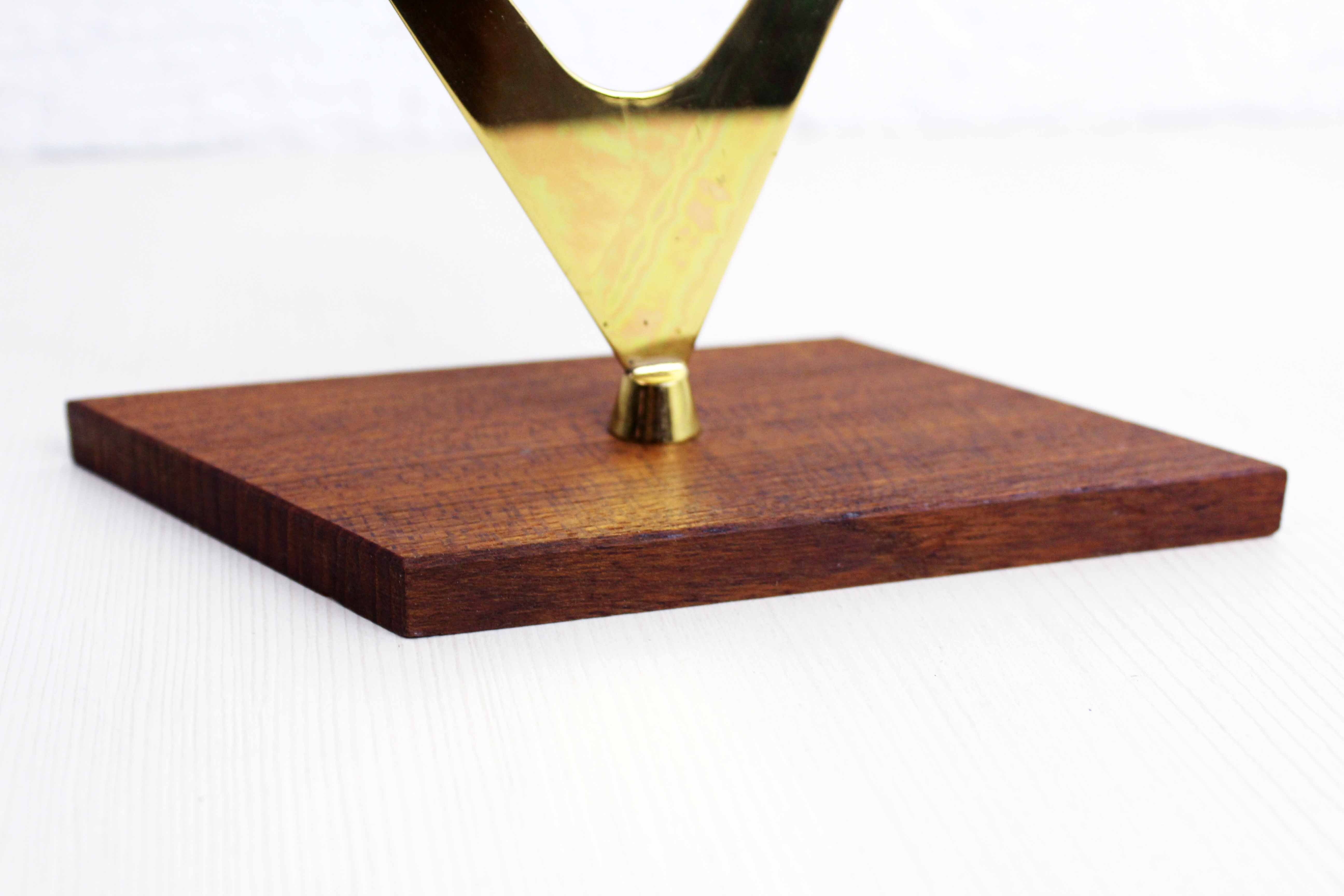 Double teak and brass candle holder