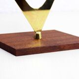 Double teak and brass candle holder