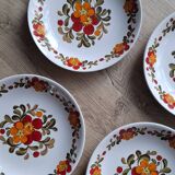 Set of 6 Moulin des Loups plates with red flowers