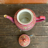 Antique MUN SHOU Teapot Pink Porcelain Flower Decor China Vintage #