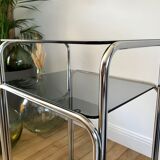 Side table in chrome and smoked glass 70s
