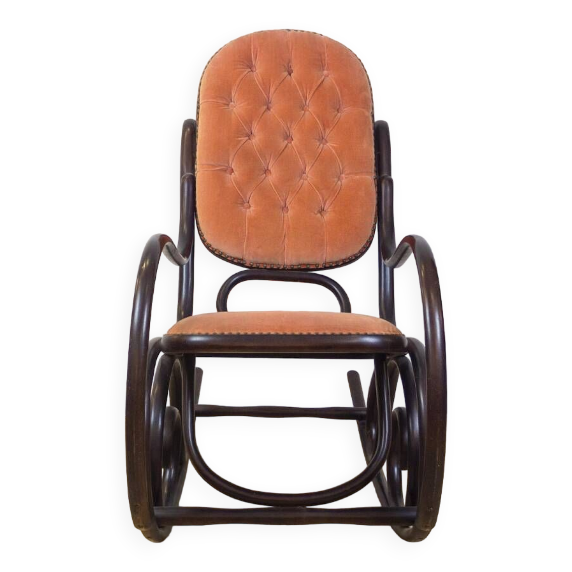 Bentwood pink capitonnée upholstered rocking chair for gasisa, spain, 1960's