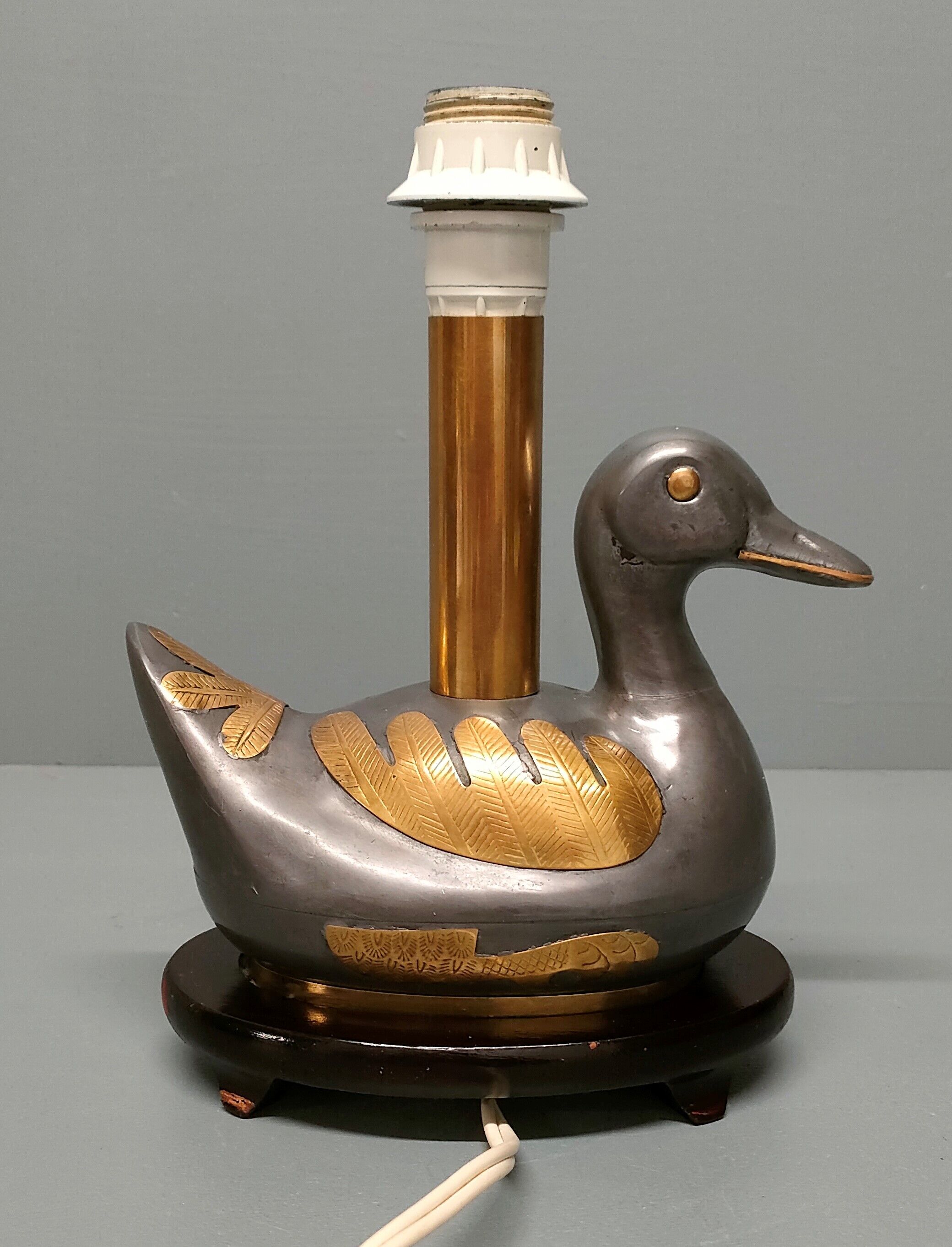 Vintage table lamp duck in pewter and gilded copper, patinated - 70s/80s - France