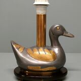 Vintage table lamp duck in pewter and gilded copper, patinated - 70s/80s - France