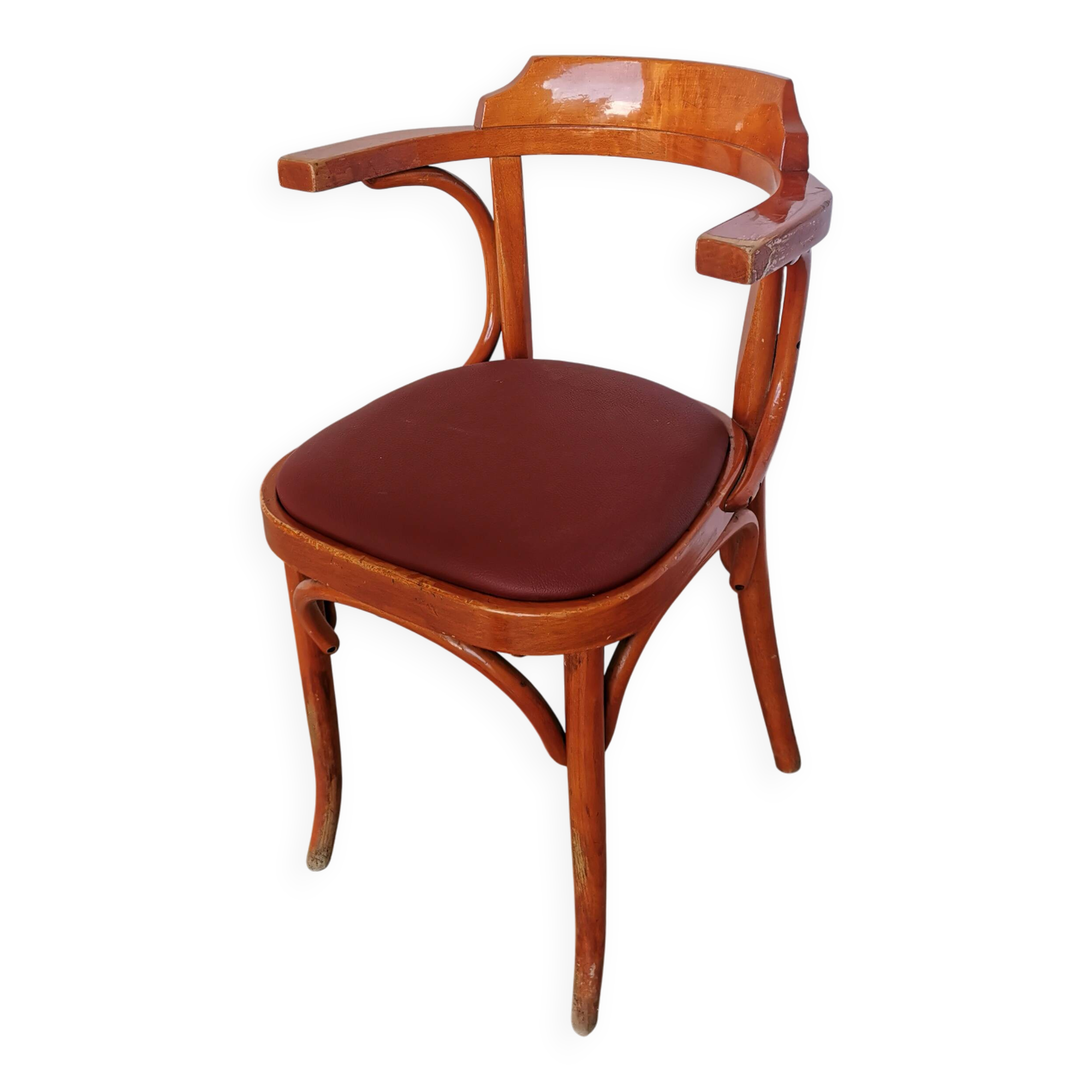 Vintage Bentwood Armchair: 1970s Red Faux Leather Irish Pub Chair