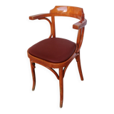 Fauteuil vintage en bois courbé : chaise de pub irlandaise en similicuir rouge des années 1970